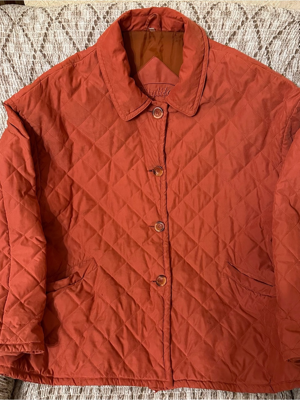 Women's Quilted Puffer Jacket in Rust